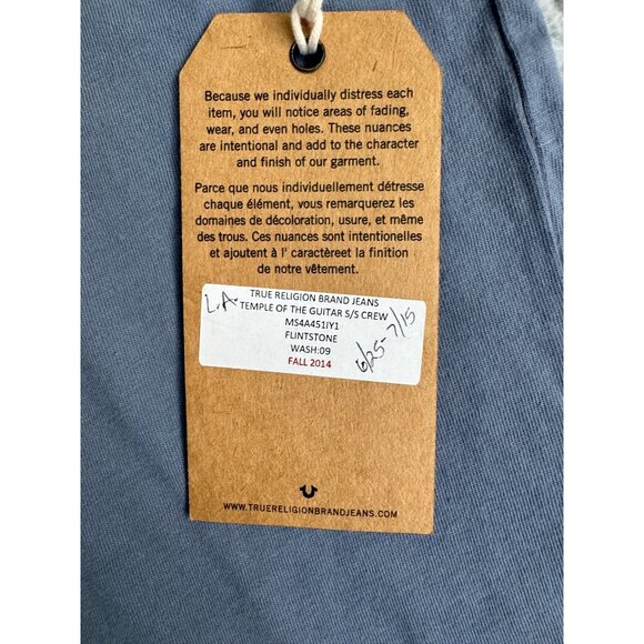 True Religion Mens Blue Graphic Tee Temple Of The Guitar Big Sur Highway 1 M NWT - Picture 5 of 8